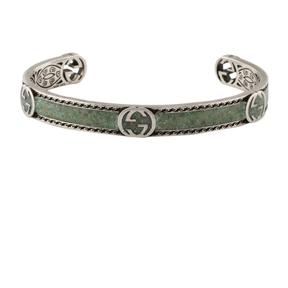 Gucci 925 Sterling Silver Enamel Intricate Cuff Bracelet
